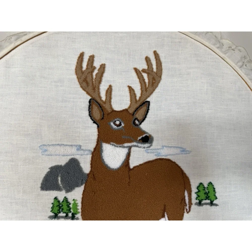2 Pair Deer Embroidery Hoops Bucks Stamped Canvas Needlepoints 18 x 18